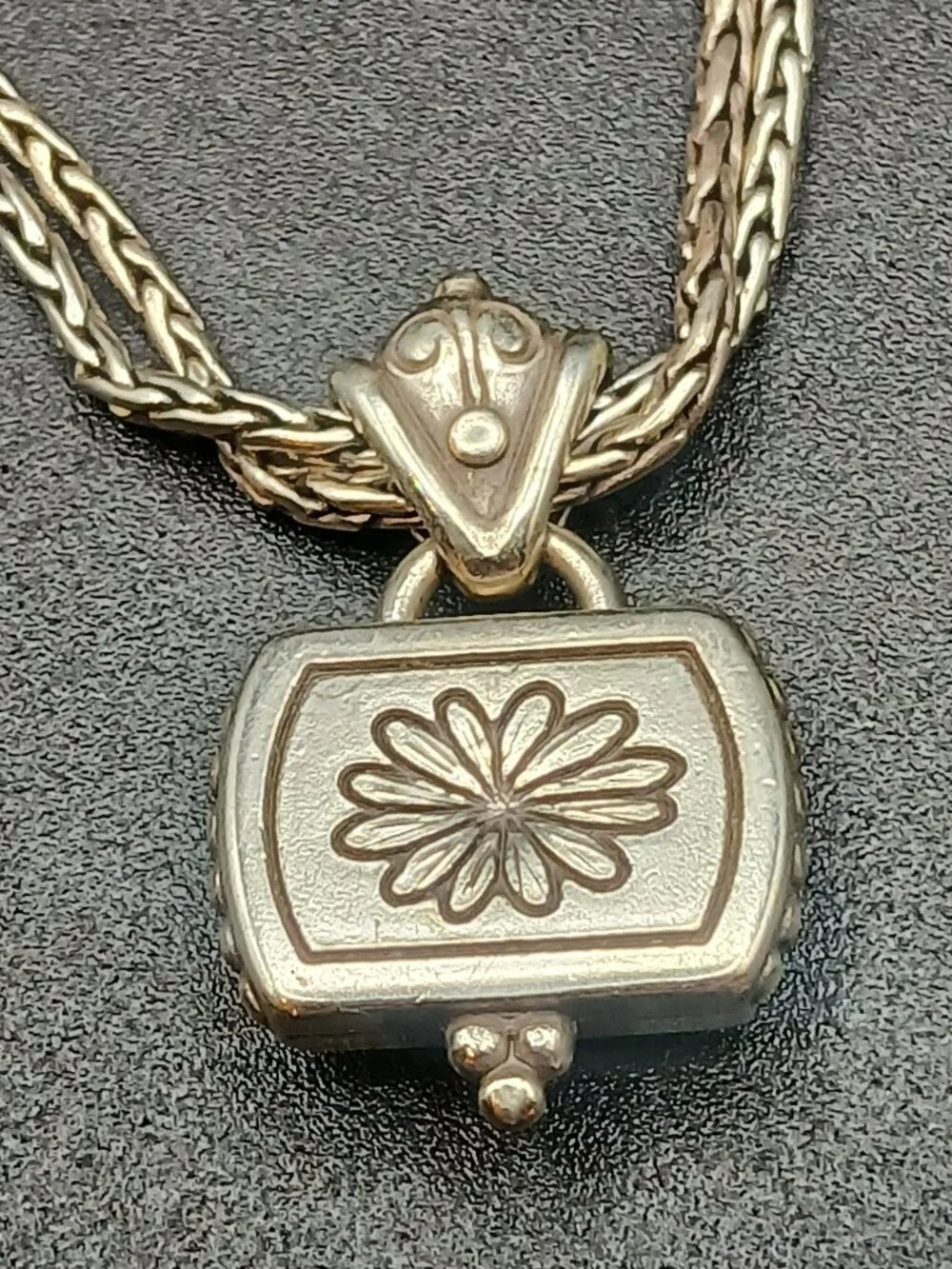 Retired Brighton Water Lily Necklace Reversible Black And White Flower Pendant